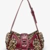 Leather shoulder bag with a slanted strap for women - leopard print red