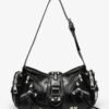 Leather shoulder bag with a slanted strap for women - corcodile pattern black
