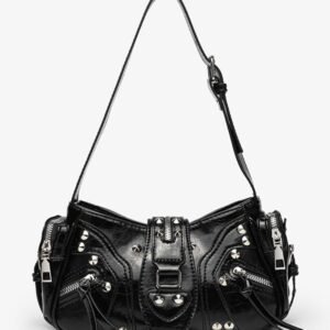 Leather shoulder bag with a slanted strap for women - corcodile pattern black