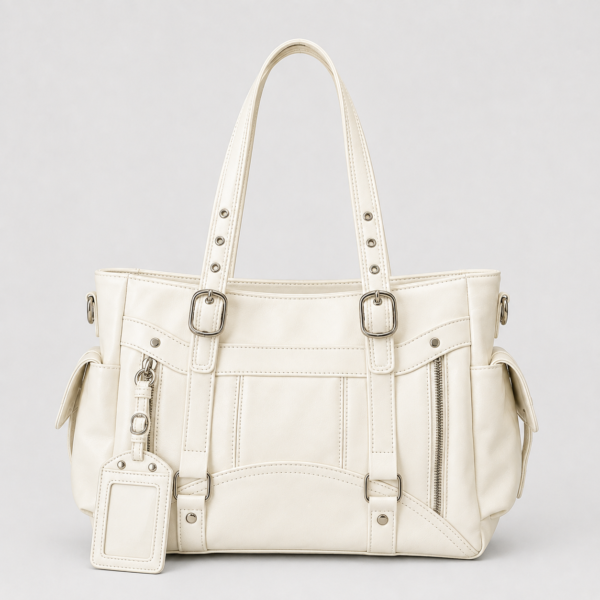 Stylish Large-Capacity Tote Bag with Adjustable Strap - white