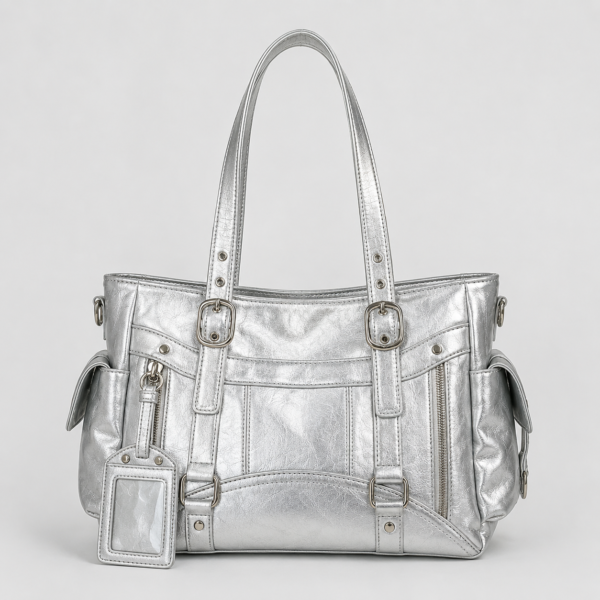 Stylish Large-Capacity Tote Bag with Adjustable Strap - silver