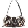 Leather shoulder bag with a slanted strap for women - milk pattern