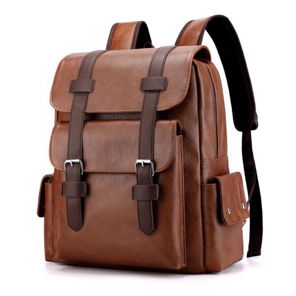 Soft PU Leather Backpack with Large Capacity - light brown