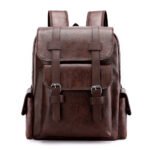 Soft PU Leather Backpack with Large Capacity - dark brown