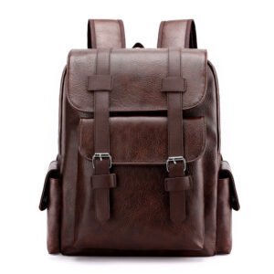 Soft PU Leather Backpack with Large Capacity - dark brown