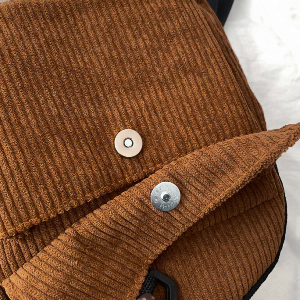 details of Striped Corduroy Mini Backpack korean style - color brown