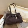 Retro Suede Shoulder Tote Bag - color coffee, with pendant