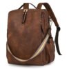 Multi-functional PU Leather Women Backpack - brown