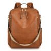 Multi-functional PU Leather Women Backpack - tan brown