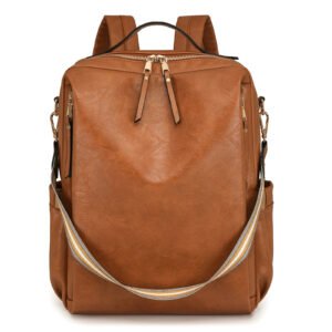 Multi-functional PU Leather Women Backpack - tan brown
