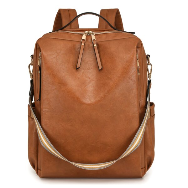 Multi-functional PU Leather Women Backpack - tan brown