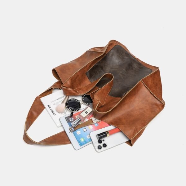 Retro Soft Leather Tote Bag - brown beige