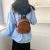 details of Striped Corduroy Mini Backpack korean style - color brown