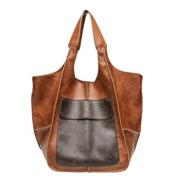 Retro Soft Leather Tote Bag - brown beige
