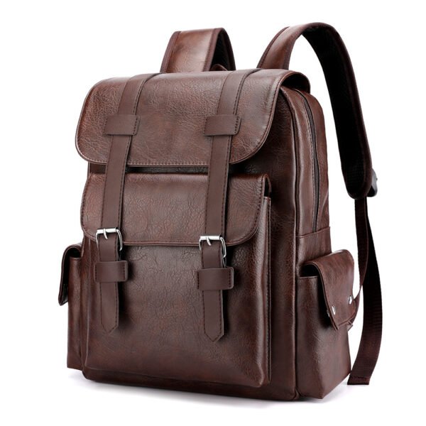 Soft PU Leather Backpack with Large Capacity - dark brown
