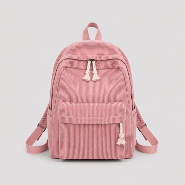 Korean Style Corduroy School Backpack - pink