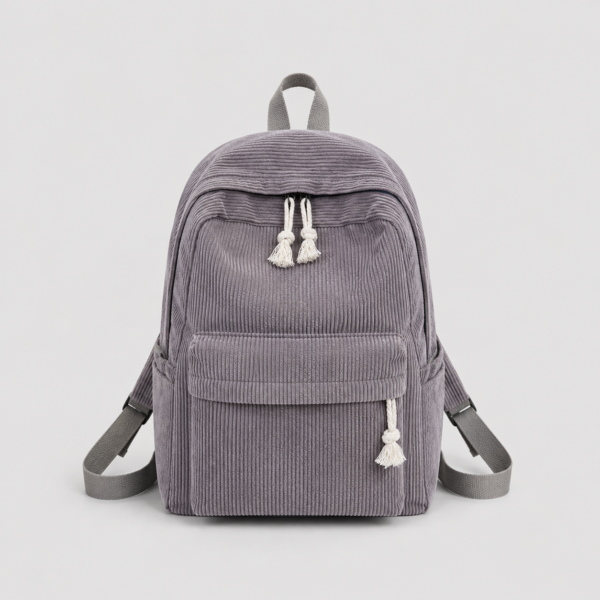 Korean Style Corduroy School Backpack - gray
