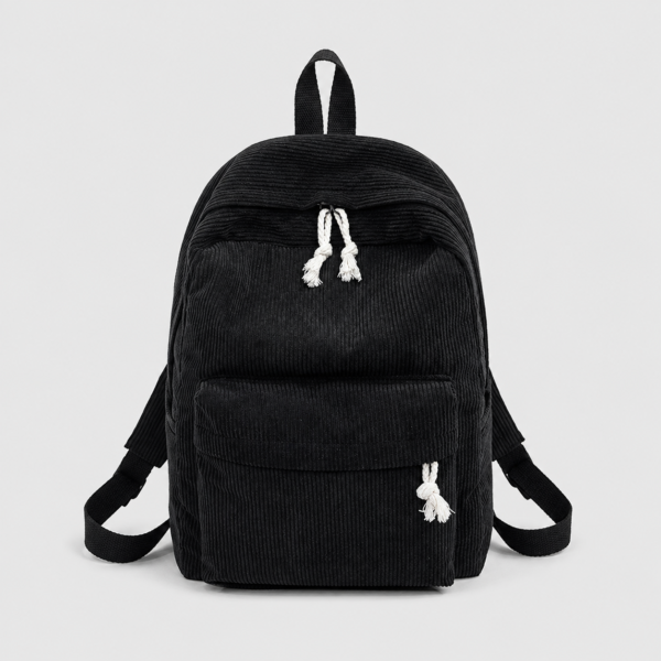 Korean Style Corduroy School Backpack - black