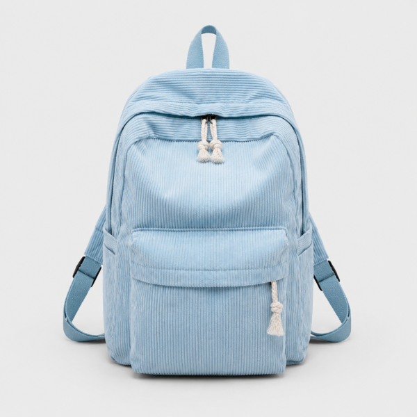 Korean Style Corduroy School Backpack - blue