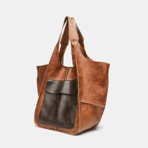 Retro Soft Leather Tote Bag - brown beige