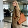 Womens Commuter Tote Bag with Laptop Compartment - color brown