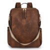 Multi-functional PU Leather Women Backpack - brown